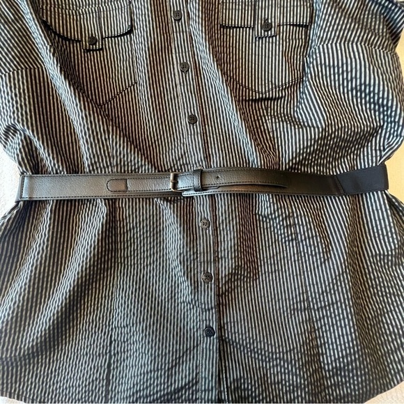 Worthington Sleeveless Belted Top Belted. Black White Striped size:1X Stretch - Picture 6 of 11